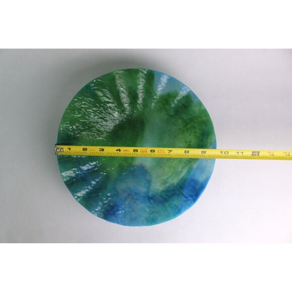Vintage Crinkle Glass Bowl | Blue & Green Swirl | Art Glass Dish - Picture 6 of 6